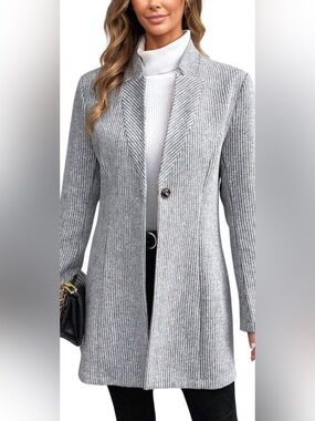 Made With Love Blazer/Coat Black & White Herringbone Mid Length Single Button XS